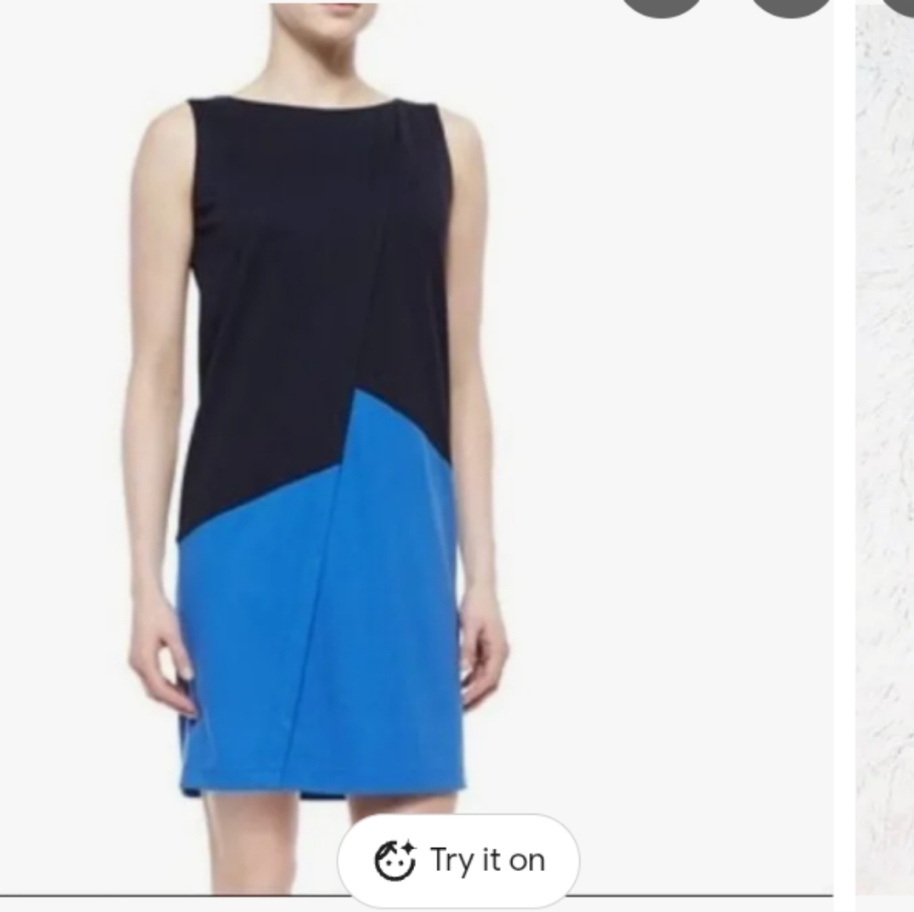 Lafayette 148 Blue Sleeveless Colorblock Asymmetrical Shift Dress Size S
